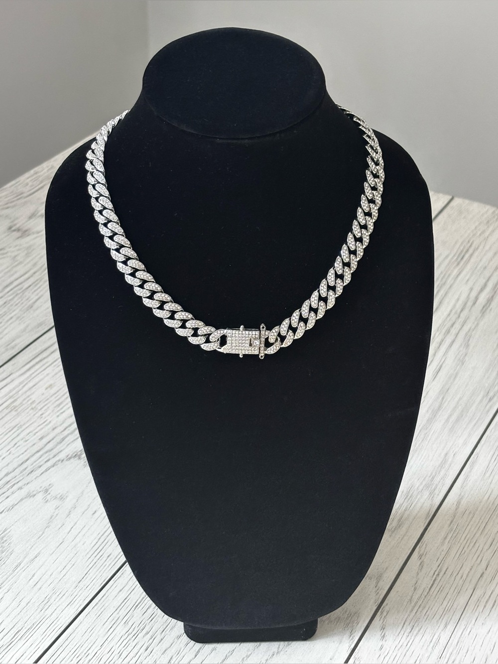 Source Unknown Silver Pave Cuban Link Necklace
